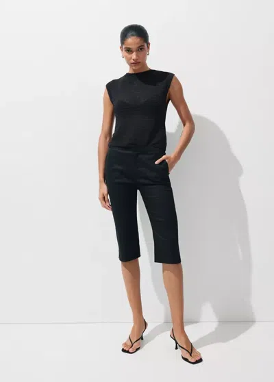 Mango Short-sleeved Knitted Sweater In Black