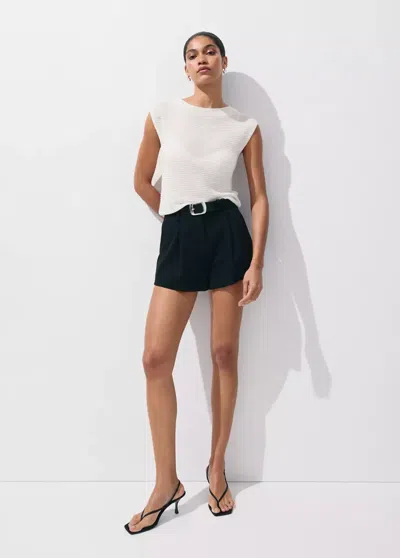 Mango Short-sleeved Knitted Sweater In White