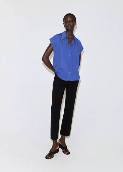 Mango Short-sleeved Lyocell Shirt In Blue