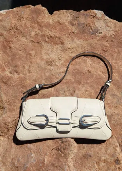 Mango Shoulder Bag With Buckles Detail Off White In Blanc Cassé