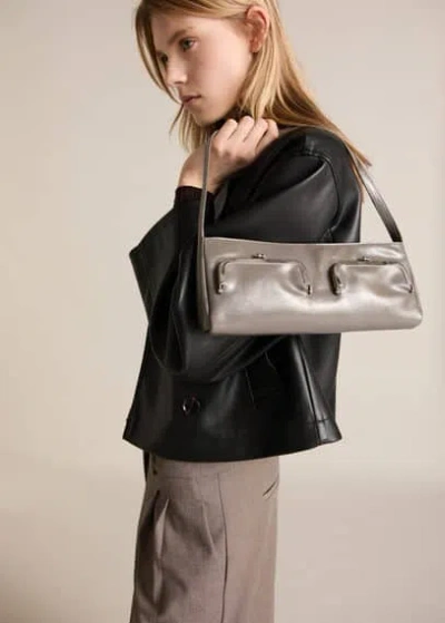 Mango Shoulder Bag With Pochette Pockets Medium Grey