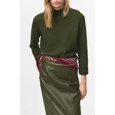 Mango Perkins-neck Sweater With Button Khaki In Animal Print