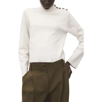 Mango Shoulder Button Mock Neck Sweater In White
