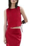 Mango Linen Top With Bows In Red