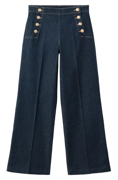 Mango Side Button Wide Leg Jeans In Blue