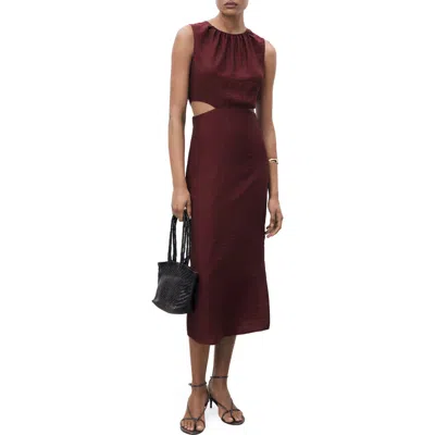 Mango Side Cutout Sleeveless Midi Dress In Burgundy