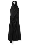 Mango Side Drape Halter Maxi Dress In Black