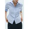 Mango Side Gather Cotton Poplin Button-up Shirt In Sky Blue