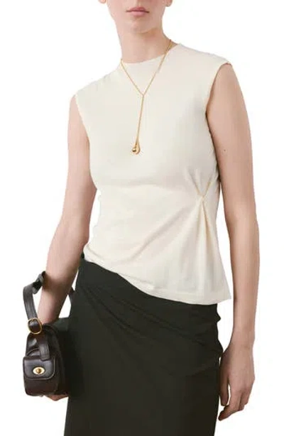 Mango Side Gather Mock Neck Sweater Vest In Ecru