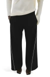 Mango Side Piped Knit Wide Leg Pants In Black