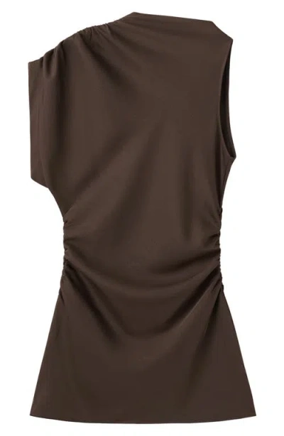 Mango Side Ruched Asymmetric Dress In Brown