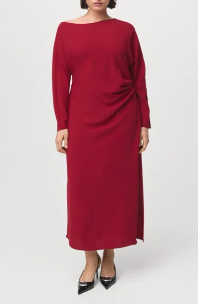 Mango Side Ruched Long Sleeve Dress In Red