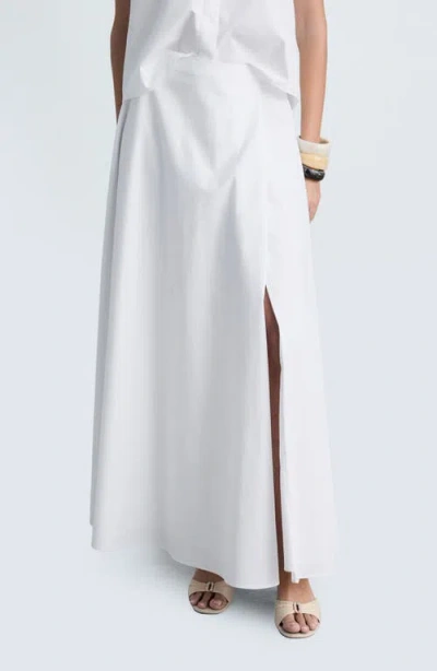 Mango Side Slit Cotton Midi Flare Skirt In White