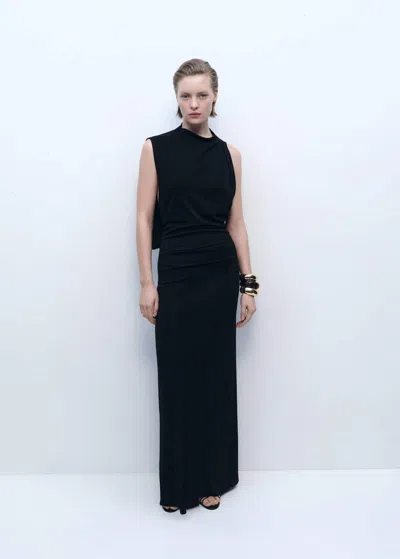 Mango Side Slit Draped Dress Black