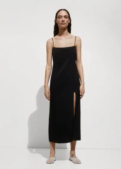 Mango Side-slit Satin Dress Black