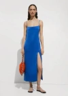 Mango Side-slit Satin Dress Blue