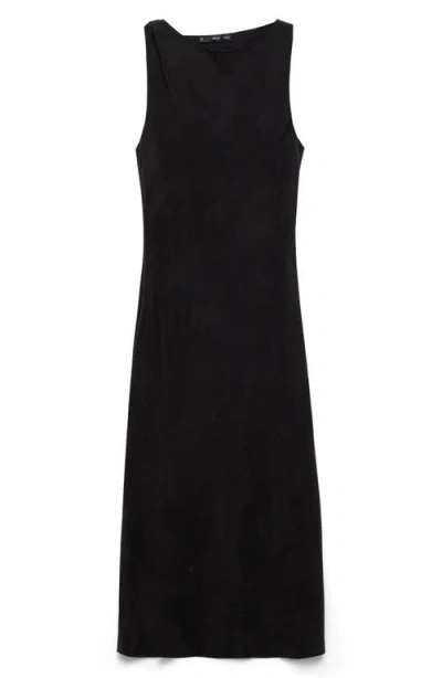 Mango Side Slit Sleeveless Cupro Blend Dress In Charcoal