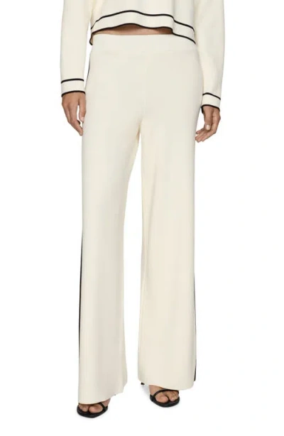 Mango Side Stripe Knit Pants In Ecru