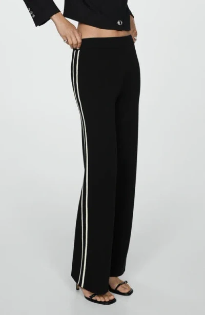 Mango Side Stripe Knit Wide Leg Pants In Black