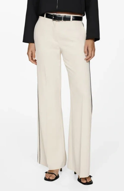Mango Side Stripe Knit Wide Leg Pants In Neutral