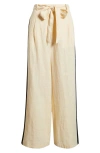 Mango Side Stripe Linen Drawstring Pants In Neutral