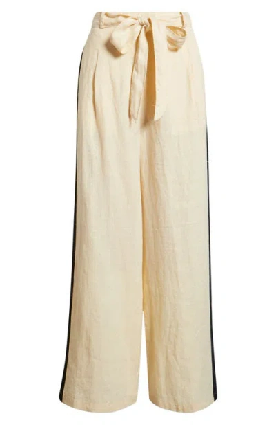 Mango Side Stripe Linen Drawstring Pants In Neutral