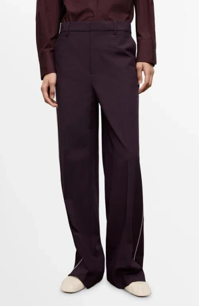 Mango Side Stripe Pants In Burgundy