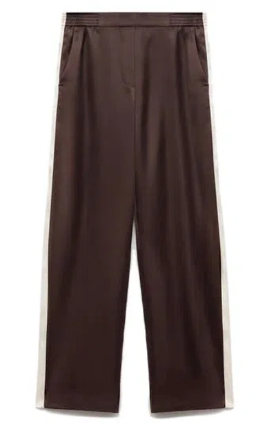 Mango Side Stripe Straight Leg Pants In Brown