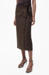 Mango Side Tie Linen Wrap Skirt In Brown