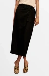 Mango Side Tie Linen Wrap Skirt In Black