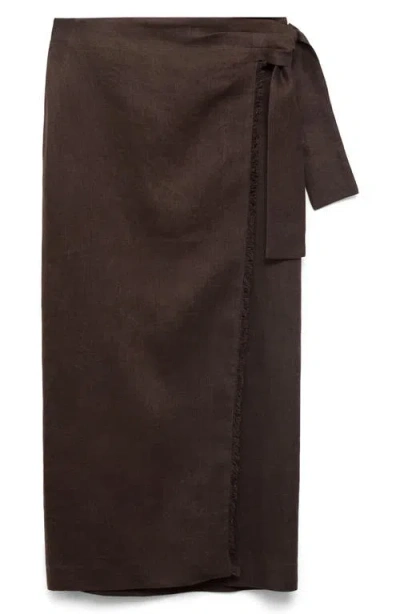 Mango Side Tie Linen Wrap Skirt In Brown