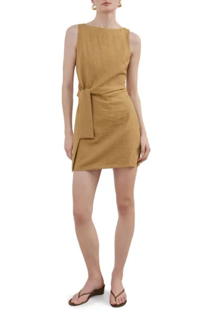 Mango Side Tie Minidress In Brown
