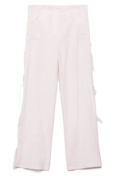 Mango Side Tie Straight Leg Cotton & Linen Pants In Pink