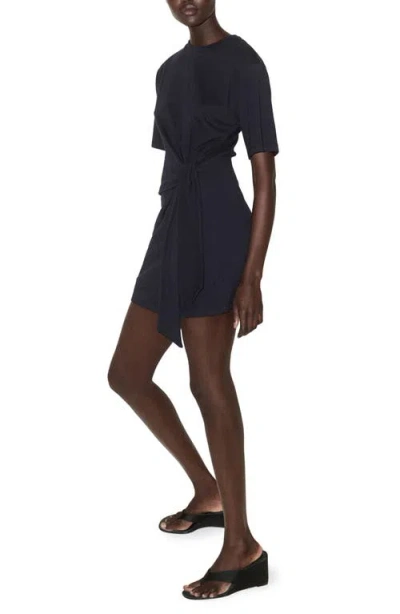 Mango Side Tie Stretch Cotton T-shirt Minidress In Blue