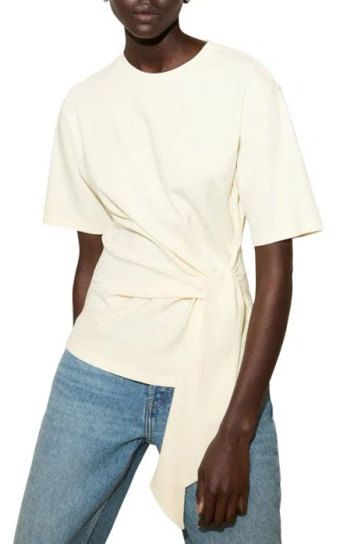 Mango Side Tie Stretch Cotton T-shirt In Yellow