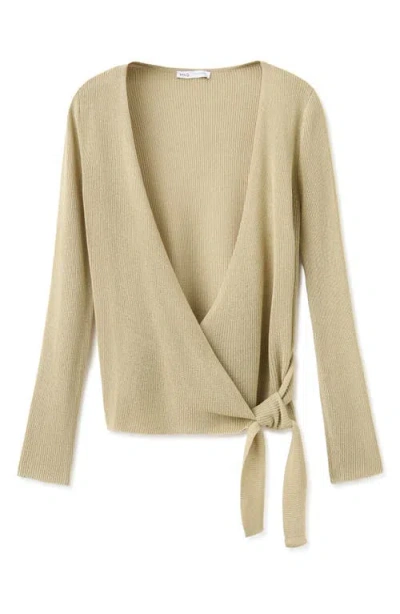 Mango Side Tie Wrap Cardigan In Green