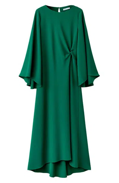 Mango Side Twist Long Sleeve Maxi Dress In Green