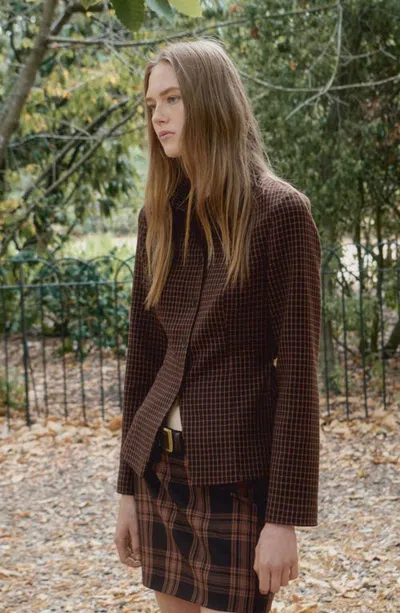 Mango Side Zip Checked Miniskirt In Brown