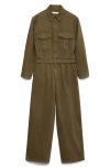 Mango Sidney Long Sleeve Cotton Utility Jumpsuit In Khaki Green
