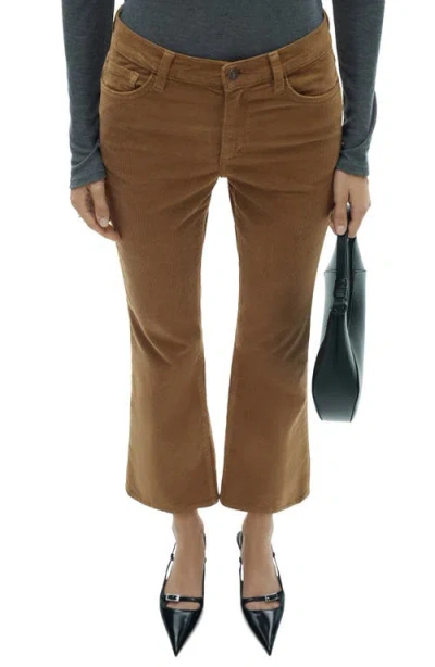 Mango Sienna Crop Flare Corduroy Jeans In Medium Brown