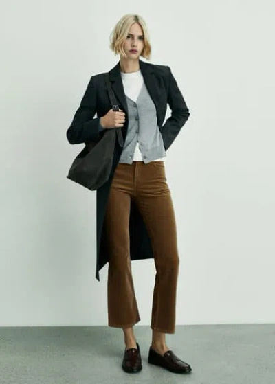 Mango Sienna Flared Cropped Corduroy Trousers Medium Brown