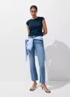 Mango Sienna Flared Cropped Jeans In Medium Blue