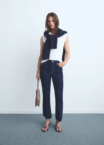 Mango Sienna Flared Cropped Jeans Open Blue