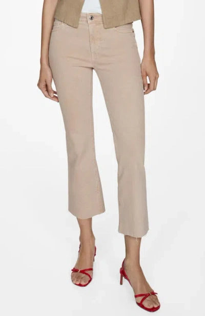 Mango Sienna Raw Hem Crop Flare Jeans In Sand