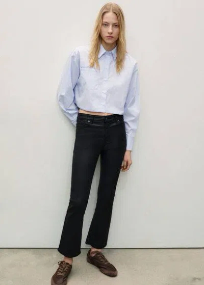 Mango Sienna Waxed Flared Cropped Jeans Black