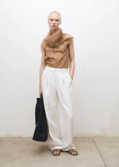 Mango Silk Blouse With Asymmetrical Neckline Medium Brown