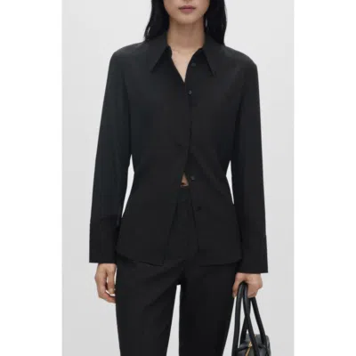 Mango Silk Button-up Shirt In Black