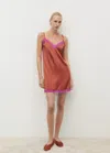 Mango Silk Nightdress With Lace In Contrasting Colour Brown