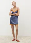 Mango Silk Nightdress With Lace In Contrasting Colour Ink Blue In Blue