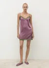 Mango Silk Nightdress With Lace In Contrasting Colour Plum In Purple